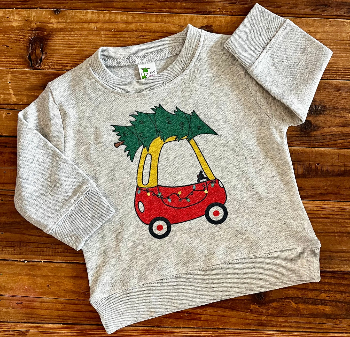 Red Toddler Car Christmas Tree on Gray with or without Personalization