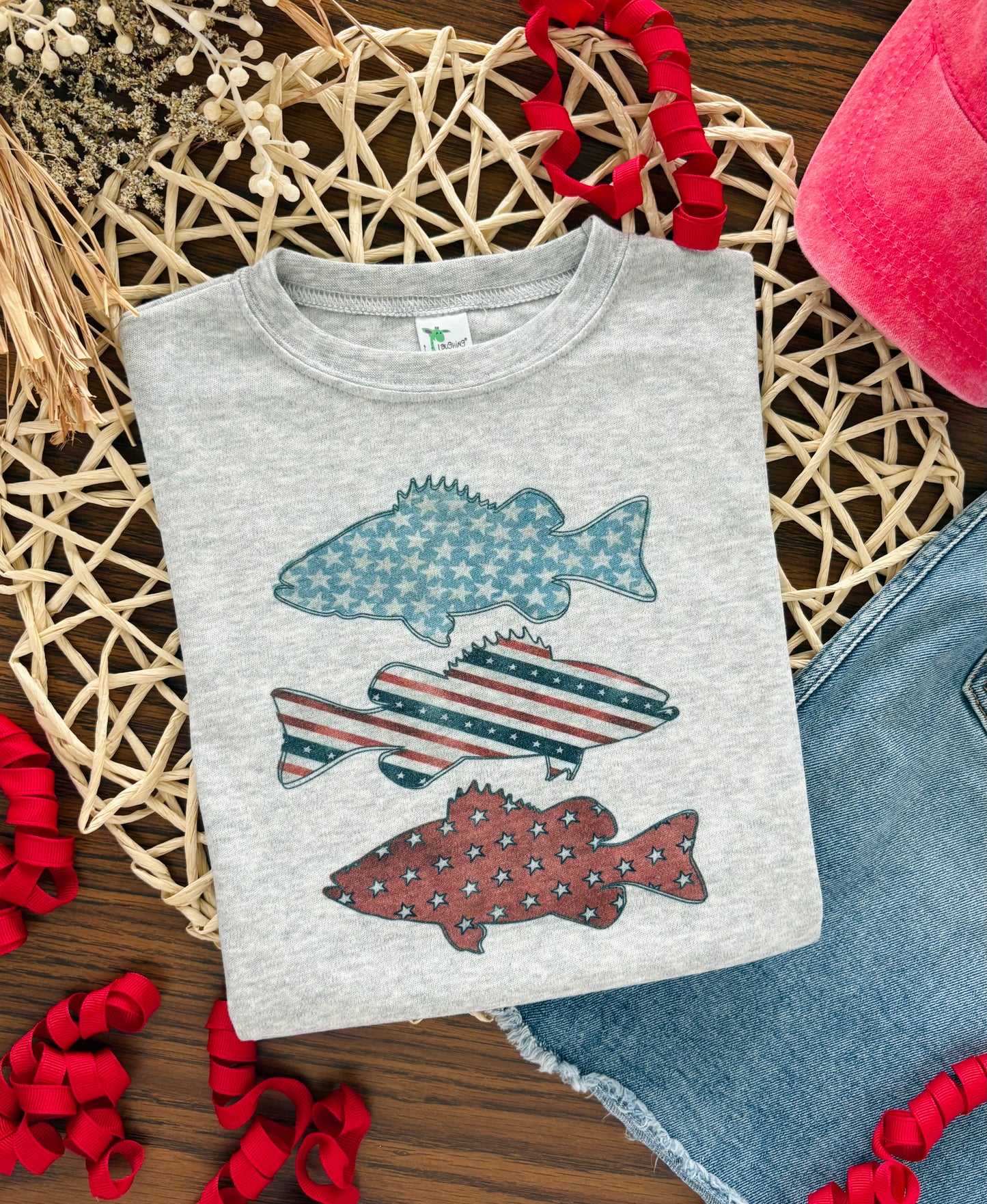 Patriotic Fish Trio on Grey