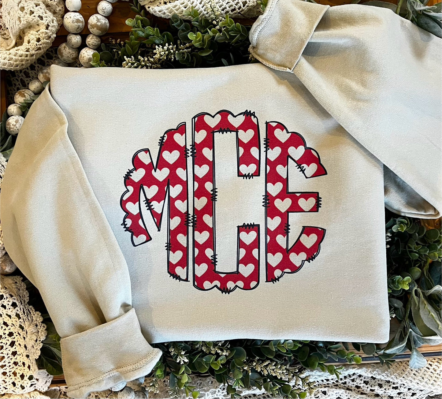 Custom Hearts Monogram Adult Sweatshirt