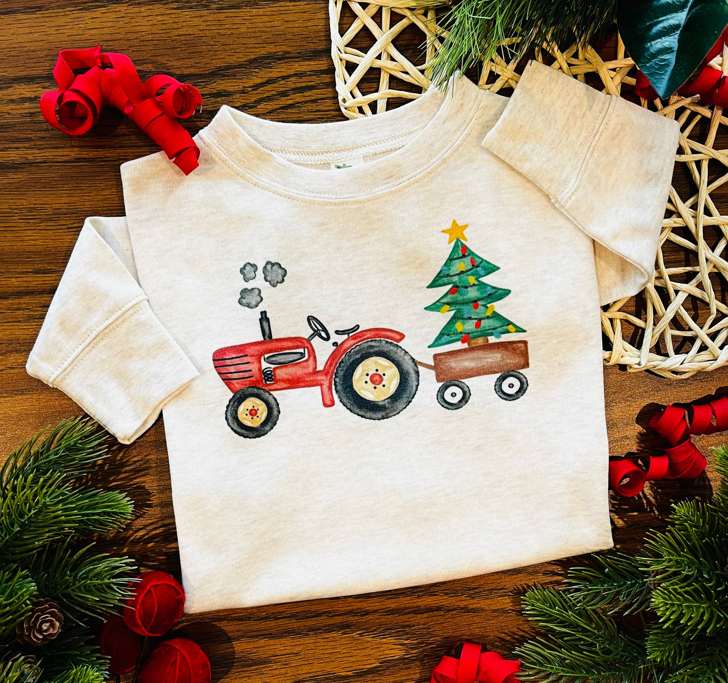 Red Tractor & Christmas Tree with or without Personalization