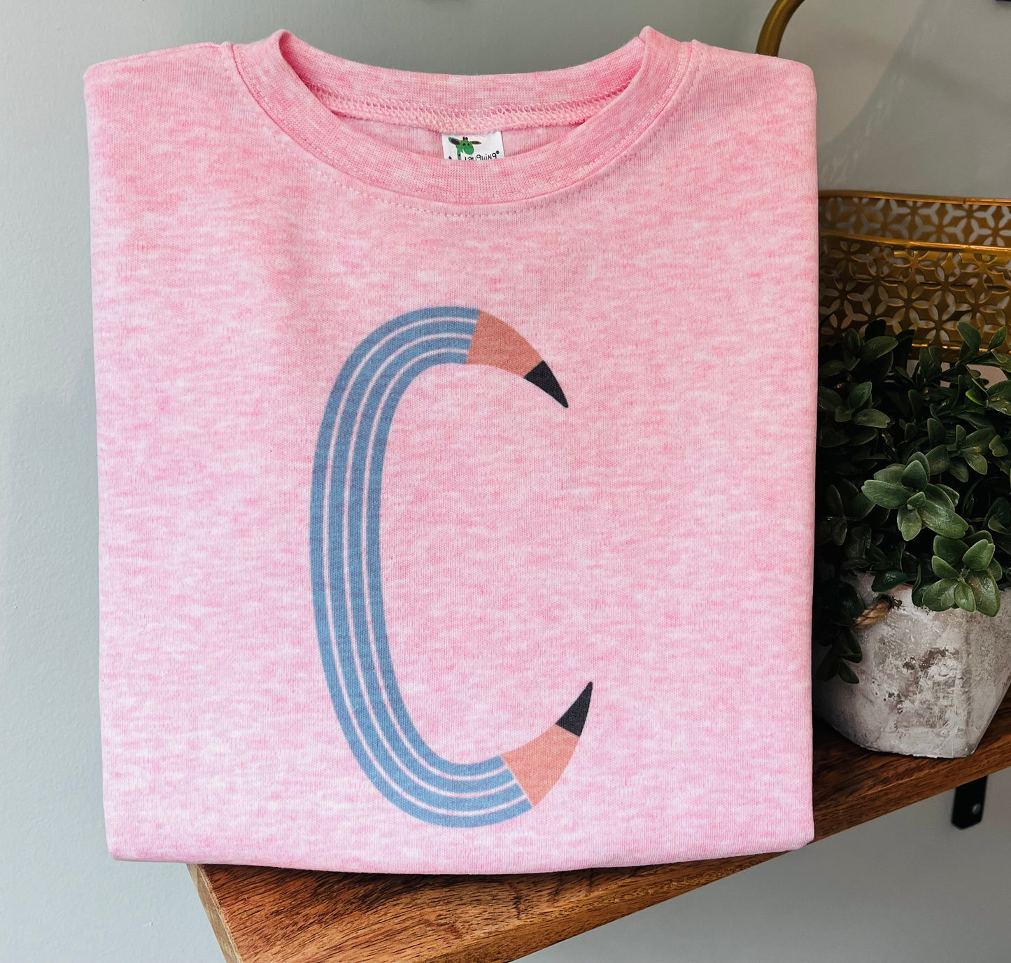 Single Letter Pencil Initial - Girlie Colors on Pink