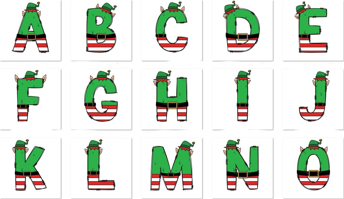 Christmas Elf Initial on Pink