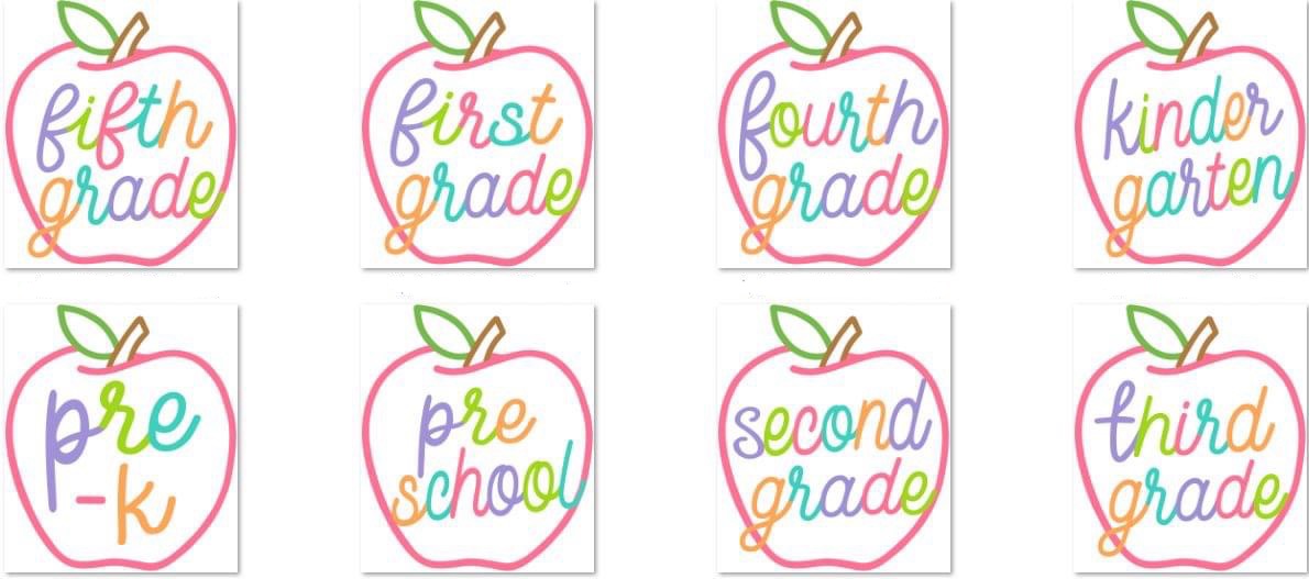 Neon Girlie School Apple - on Pink - Custom - Pre-K, Preschool, First Grade, Second Grade, Third Grade, Fourth Grade, Fifth Grade