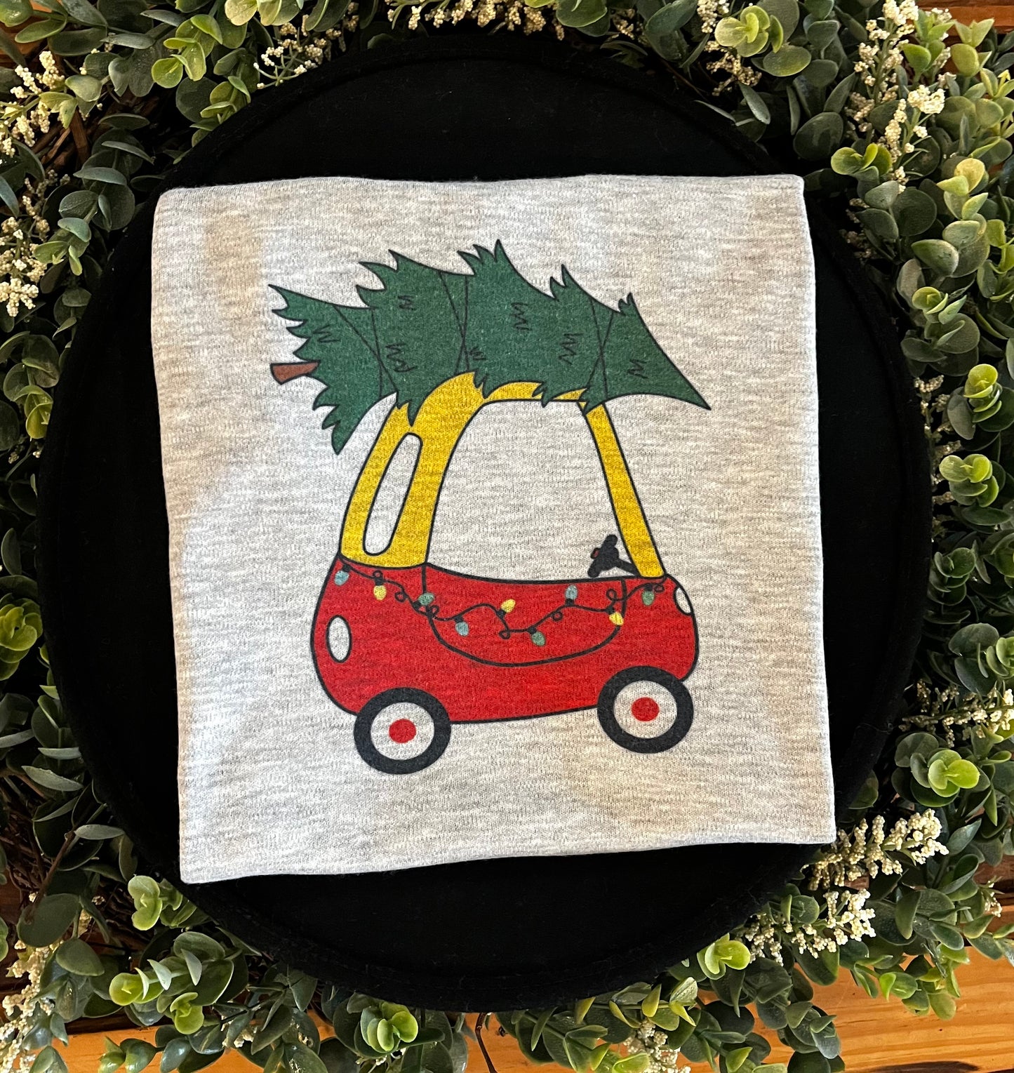 Red Toddler Car Christmas Tree on Gray with or without Personalization