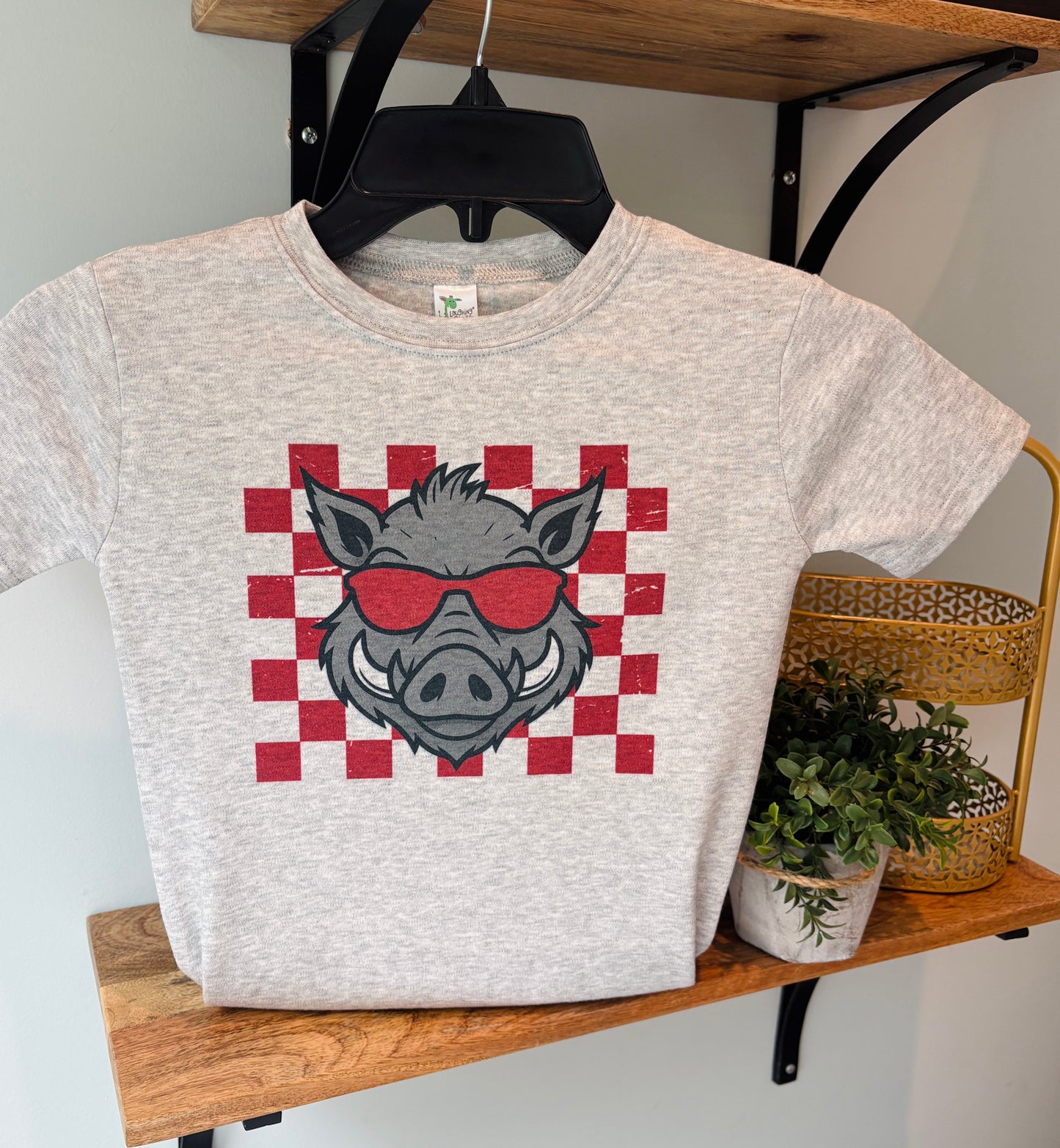 Boy Check Hog Mascot on Grey