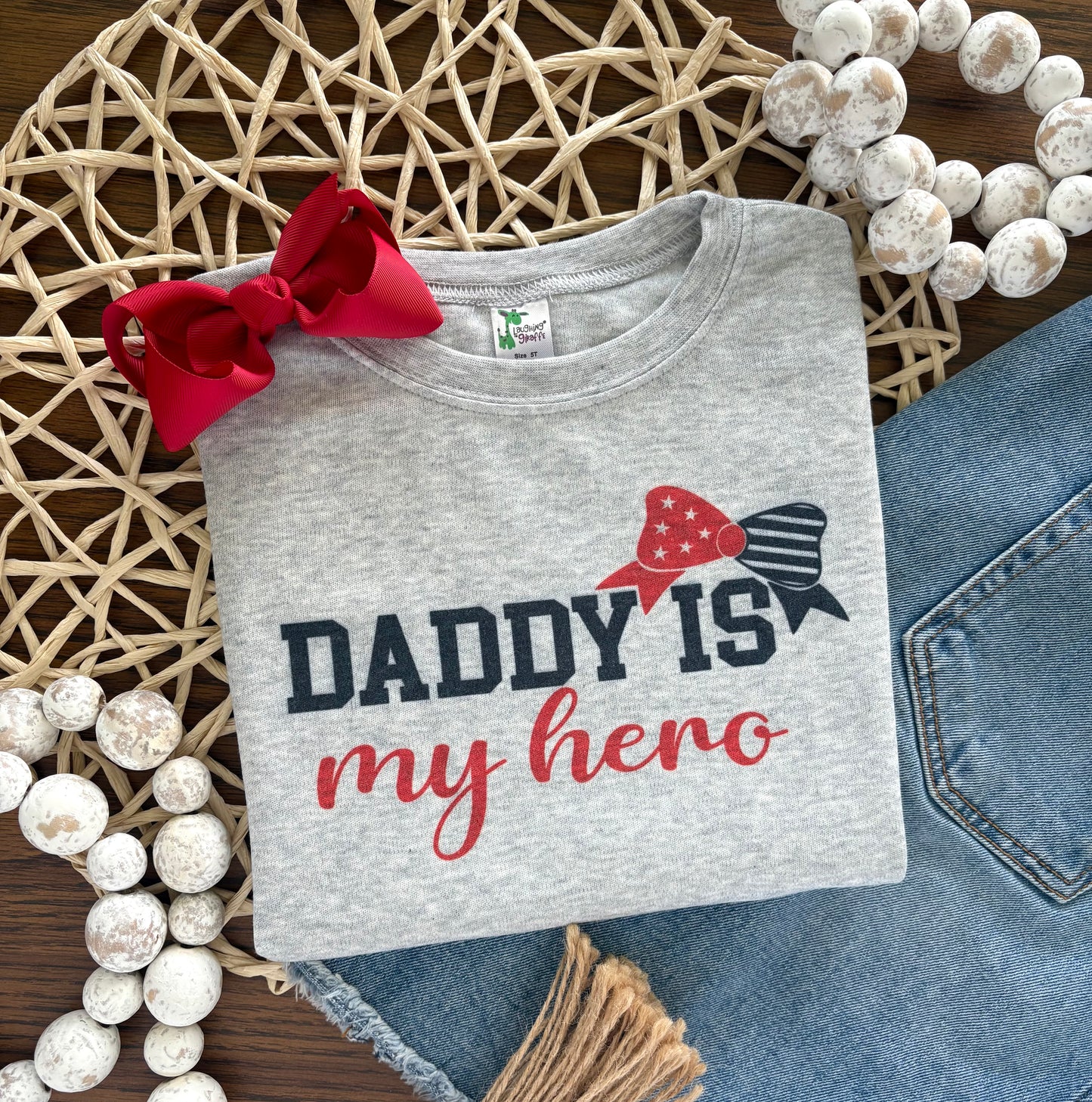 Daddy is my Hero with Red accents - on Grey