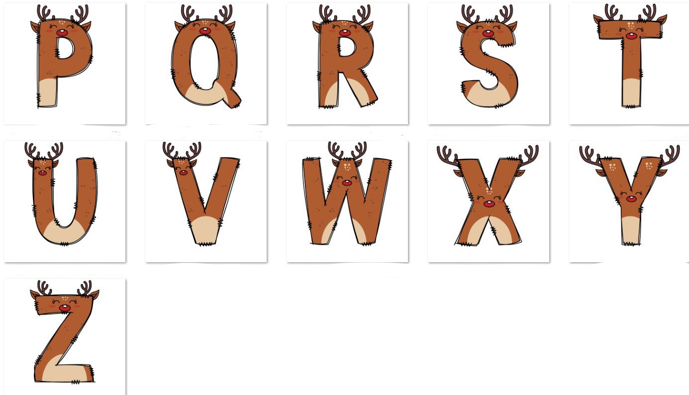 Christmas Reindeer Initial on Pink