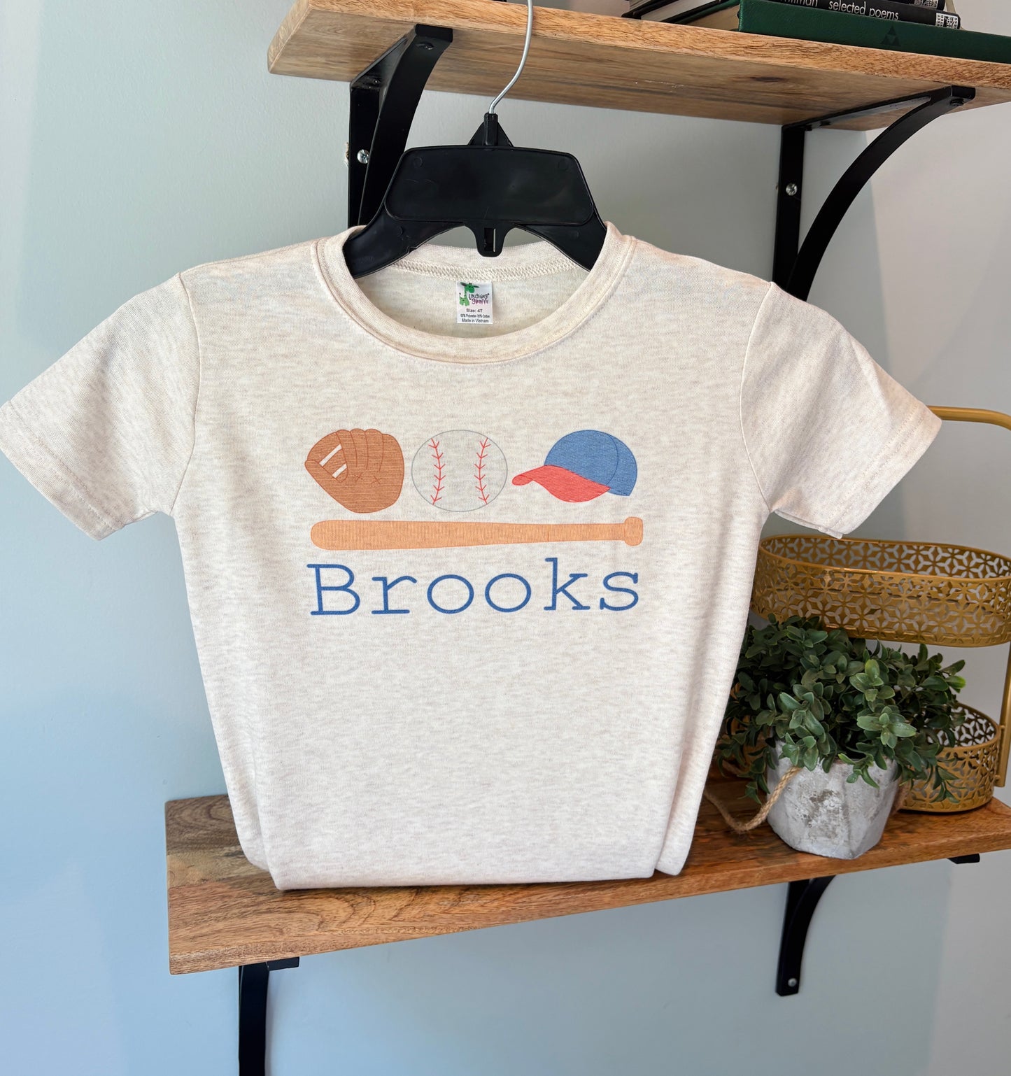 Faux Embroidery Baseball with or without Personalization on Oatmeal