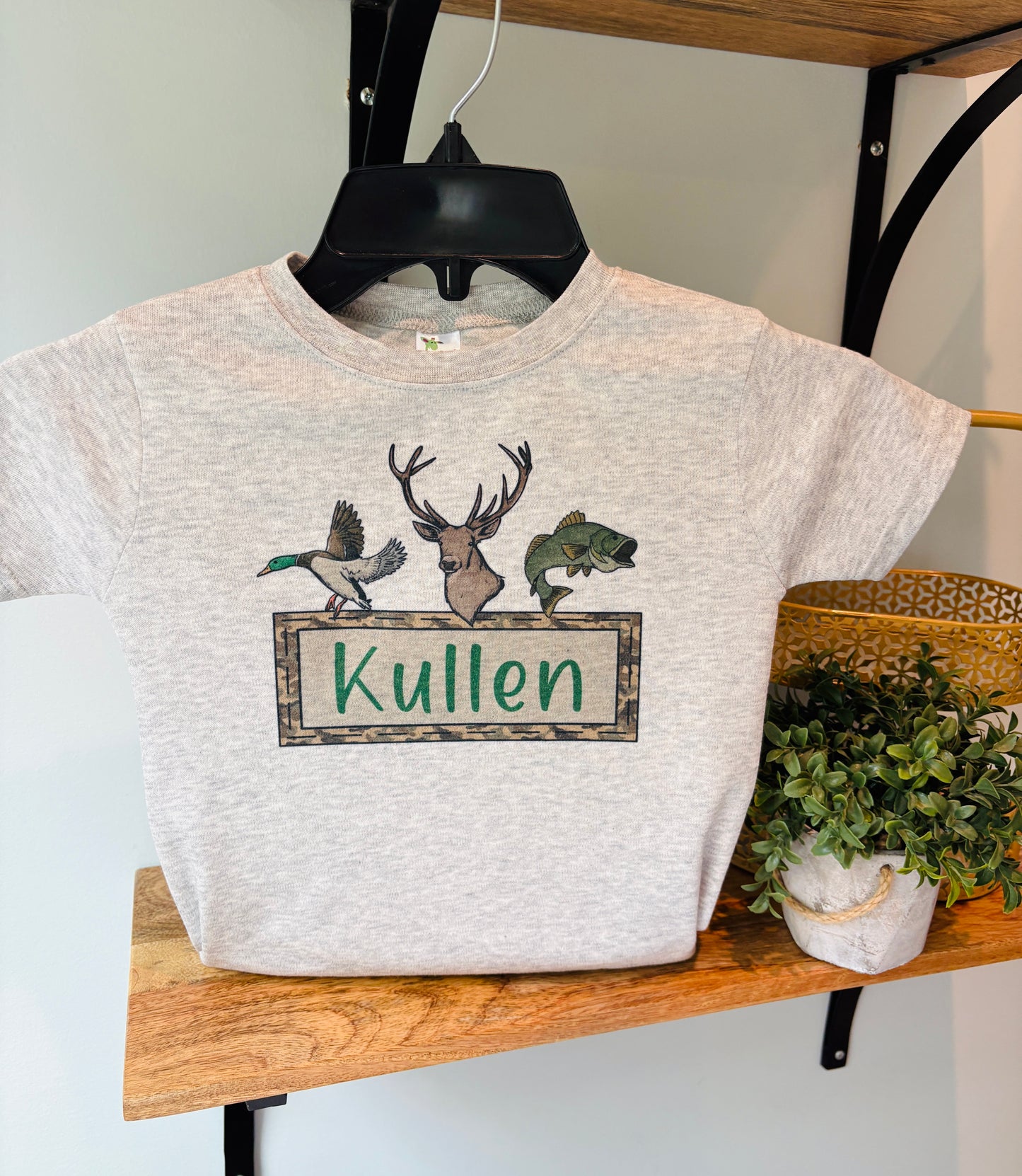 Hunting, Mallard, Deer, Fish with Name Box on Grey