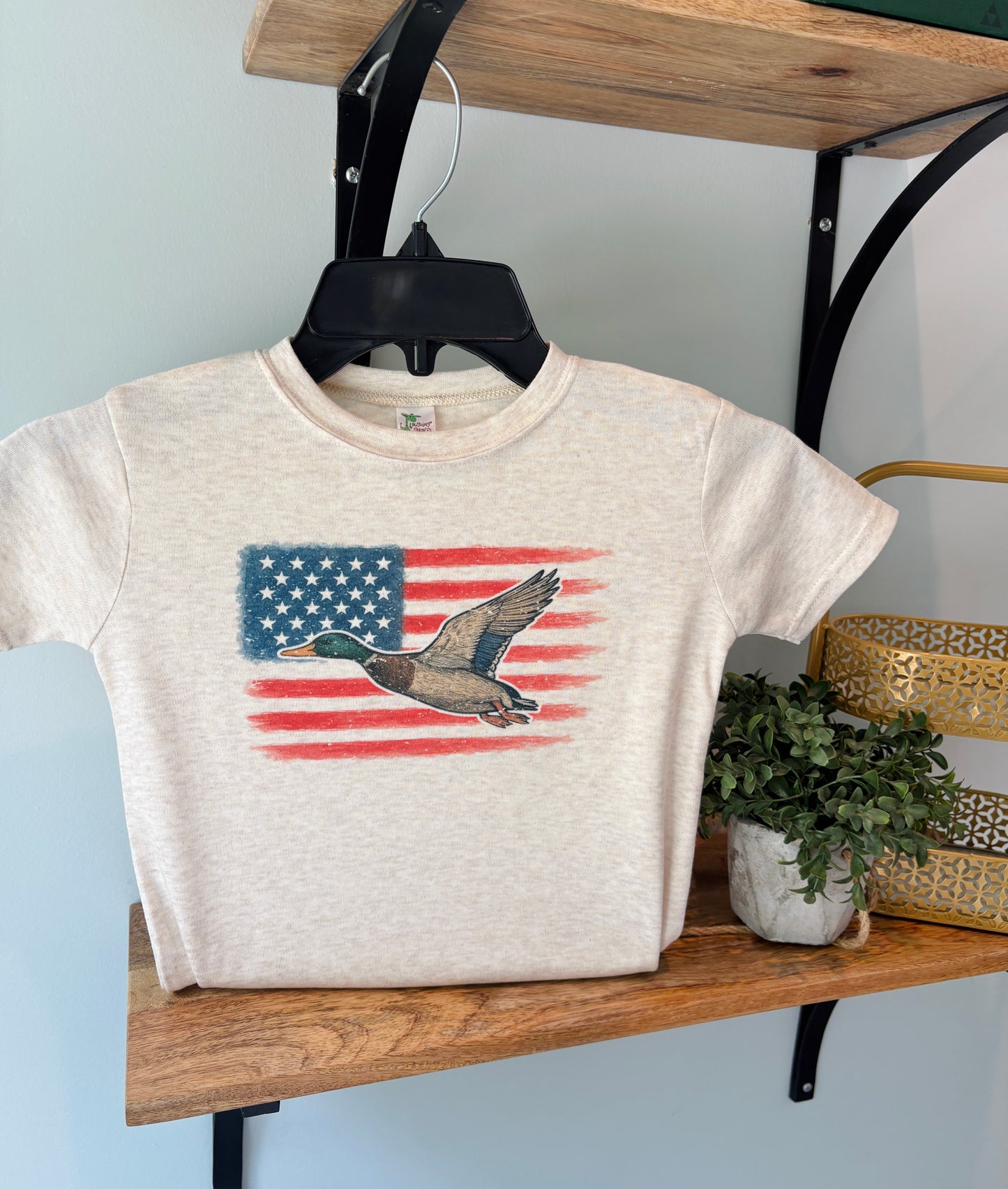 Mallard on USA Flag with or without Personalization on Oatmeal