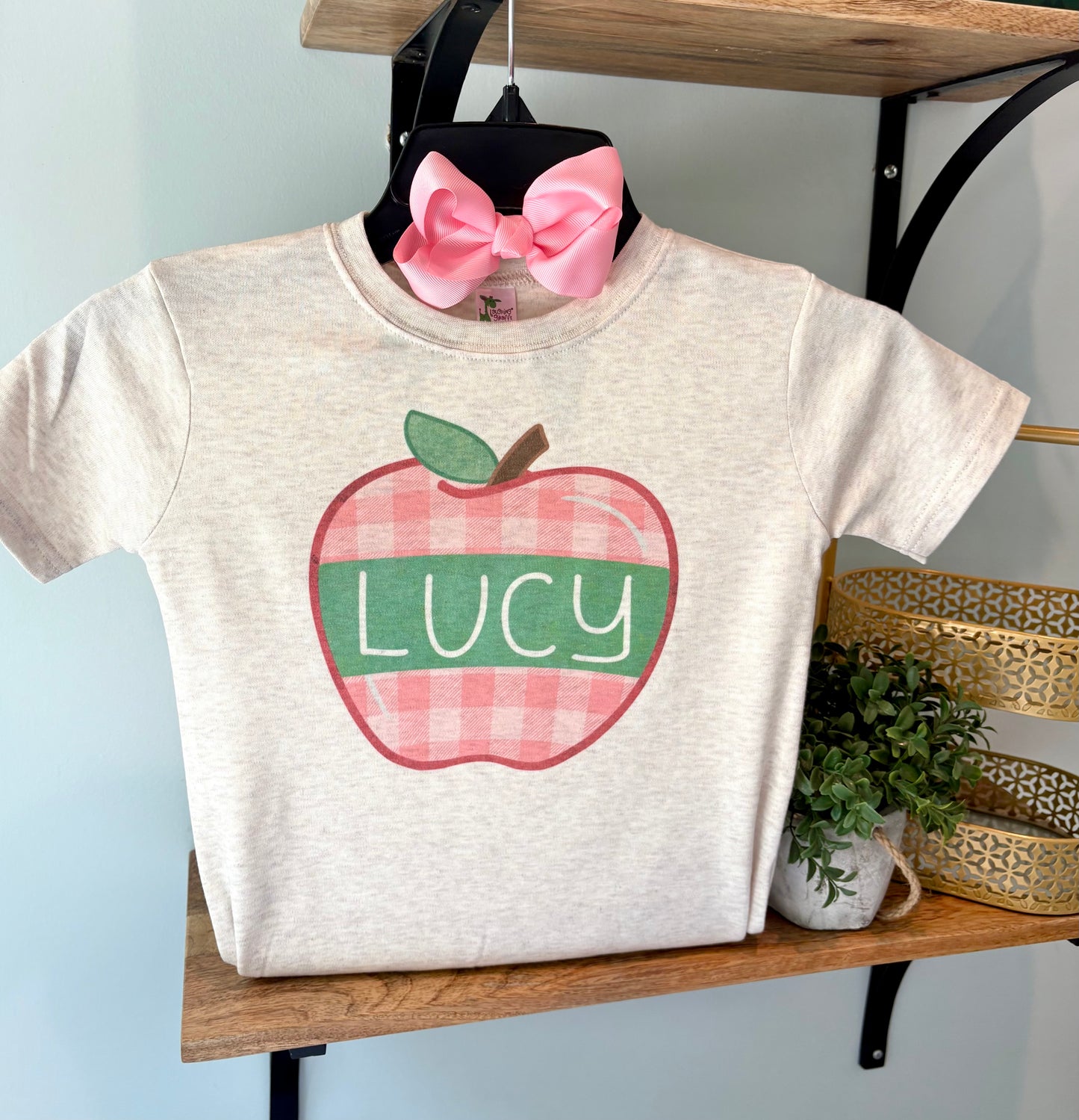 Pink Plaid Apple with Name
