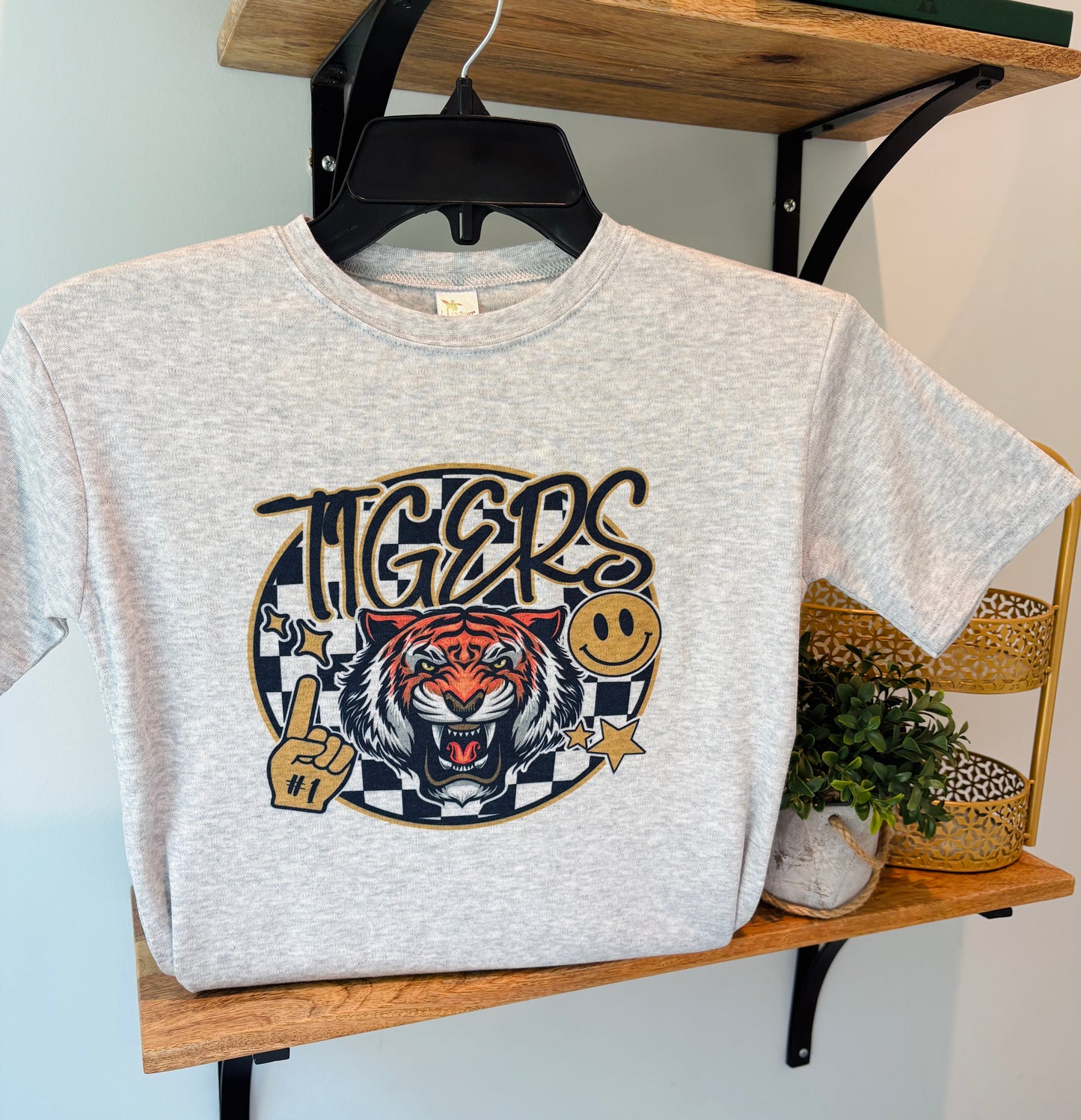 Tigers Check Circle Black and Gold on Grey