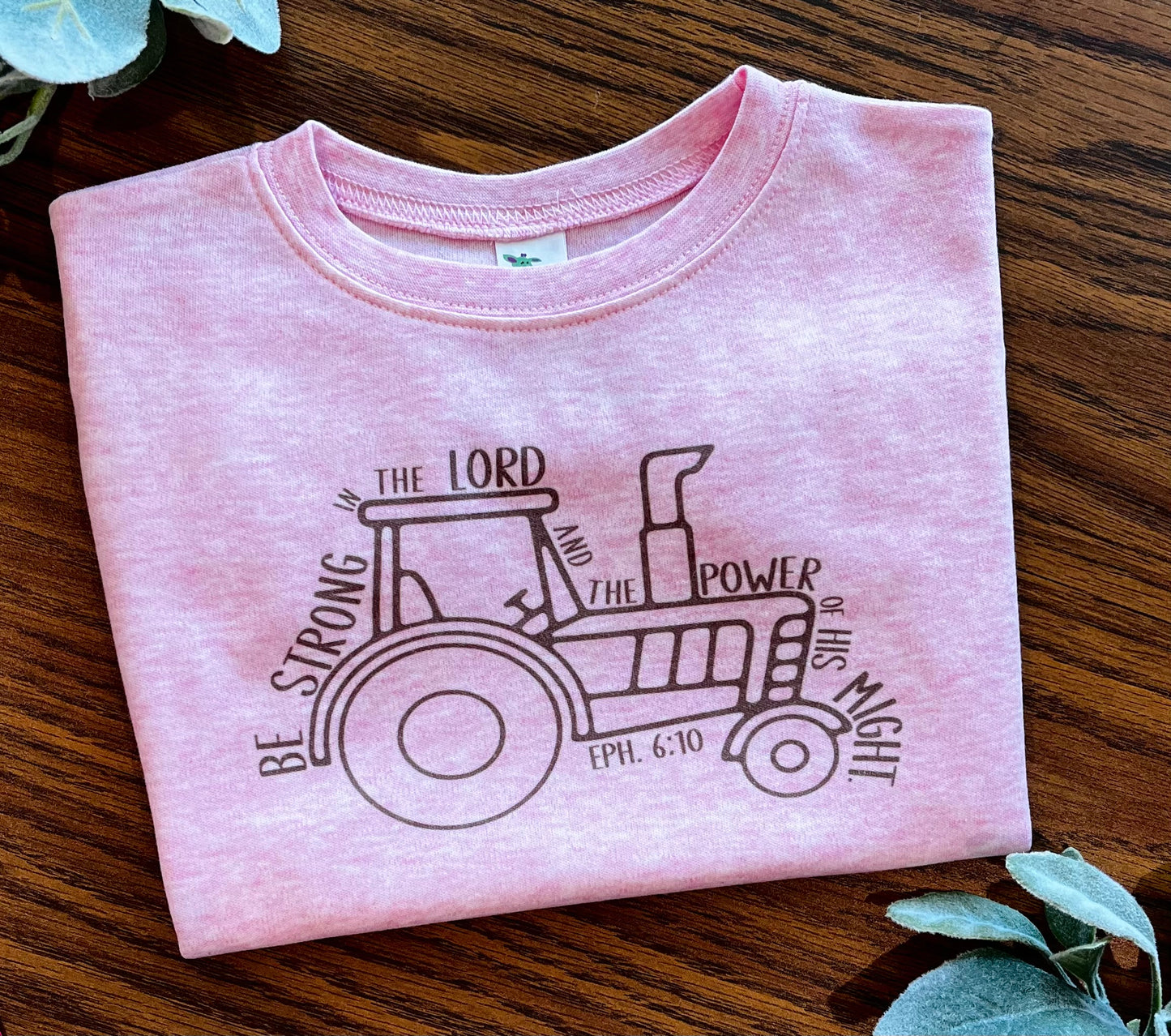 Tan Tractor with Scripture on Pink