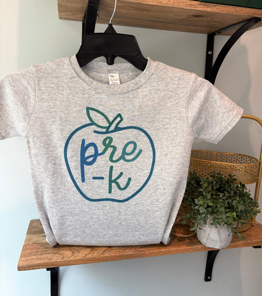 Boy Neon Apple, Pre-K, Preschool, Kindergarten, First Grade, Second Grade, Third Grade, Fourth Grade, Fifth Grade on Grey