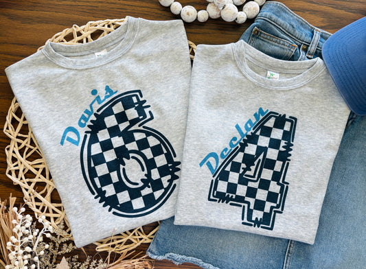 Racing Birthday Number and Name on Grey