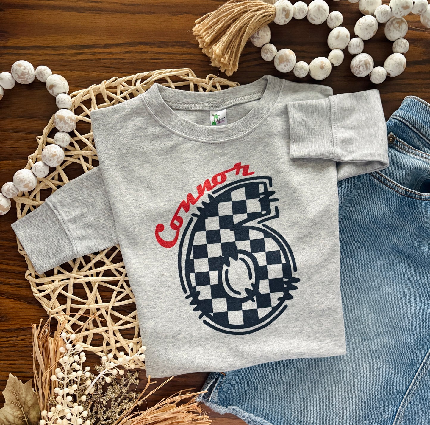 Racing Birthday Number and Name on Grey