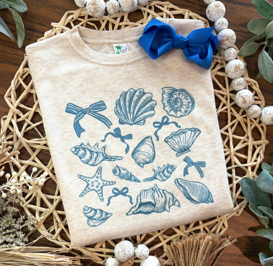 Blue Seashells on Oatmeal