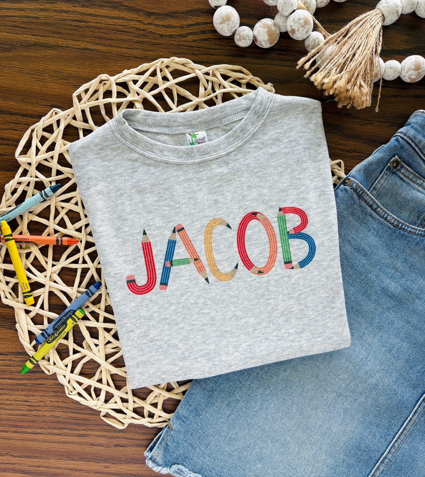 School Primary Colored Pencils Custom Name on grey