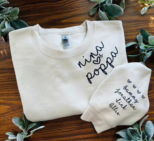 Custom Sweatshirt with Name + Names on Sleeve