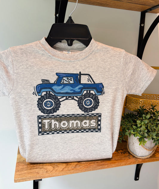Blue Monster Truck with Name Box