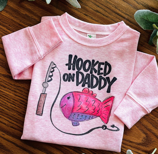 Girl Hooked on Daddy - Fishing - on Pink