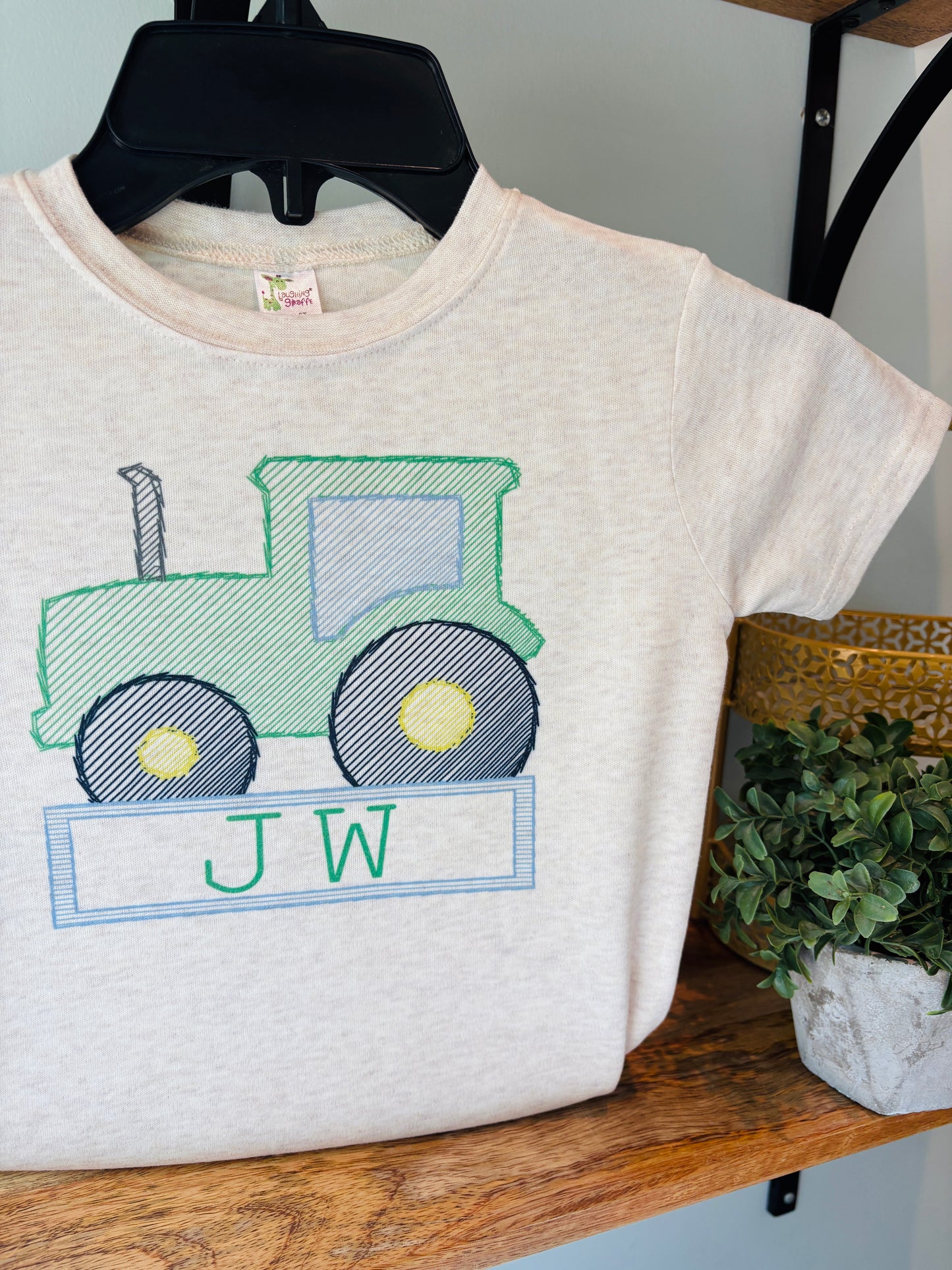 Green Sketch Tractor with Name Box