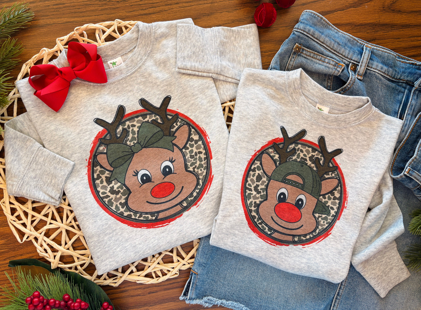 Girl Camo Reindeer on Gray