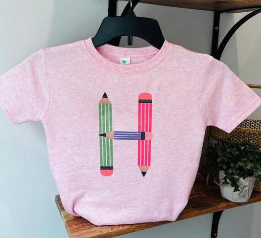 Single Letter Pencil Initial - Girlie Colors on Pink