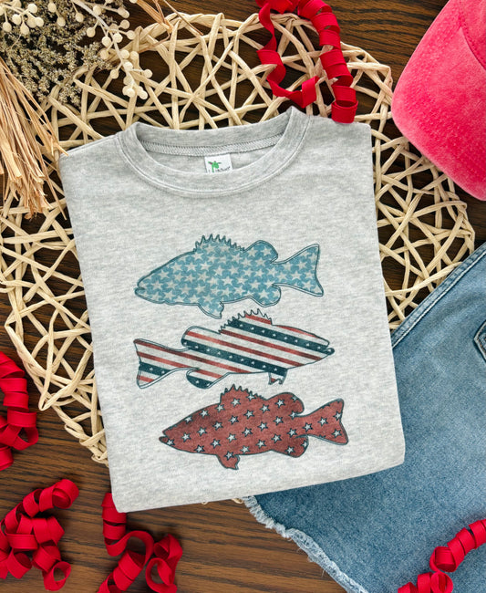 Patriotic Fish Trio on Grey