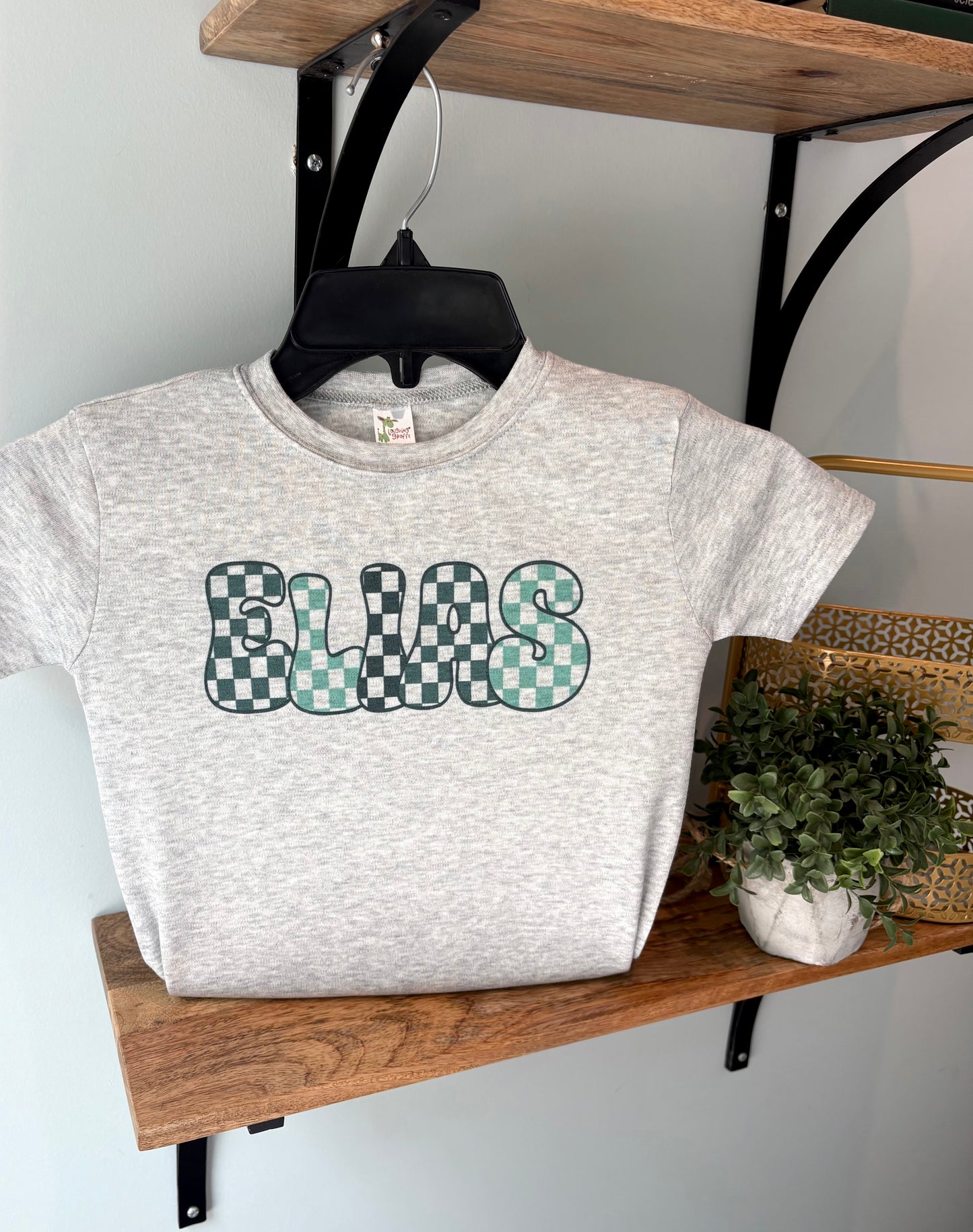Mint Check Custom Name on Grey