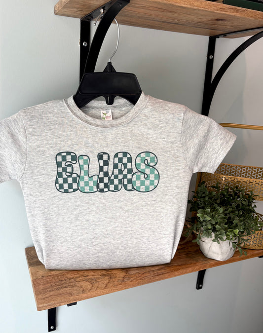 Mint Check Custom Name on Grey