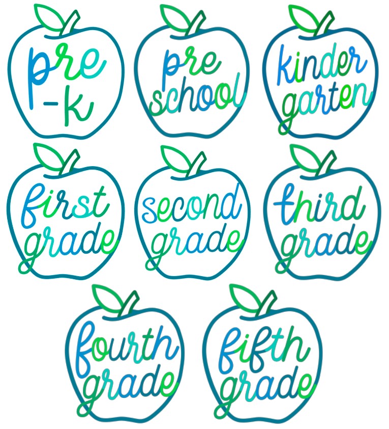 Boy Neon Apple, Pre-K, Preschool, Kindergarten, First Grade, Second Grade, Third Grade, Fourth Grade, Fifth Grade on Grey