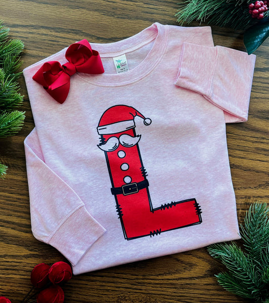 Christmas Santa Initial on Pink