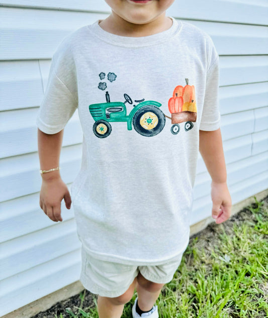 Green Tractor with Pumpkins