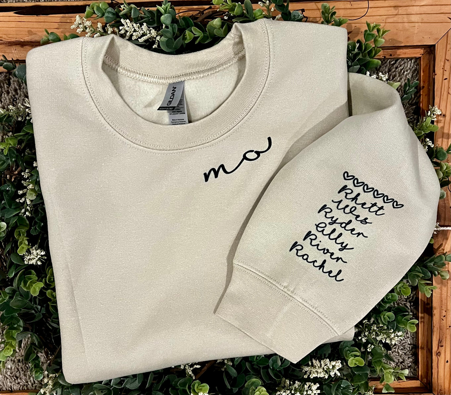 Custom Sweatshirt with Name + Names on Sleeve