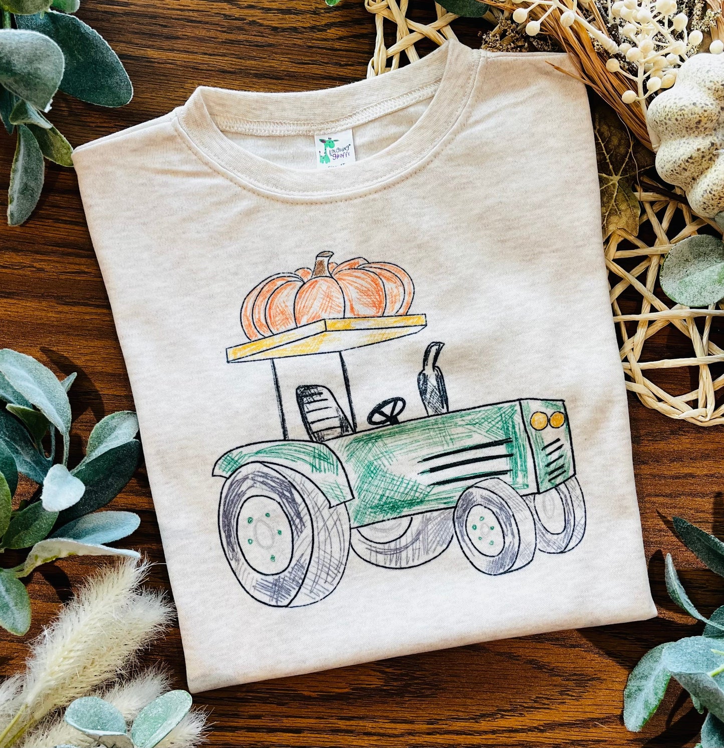 Green Scribble Tractor Pumpkin with or Without Name