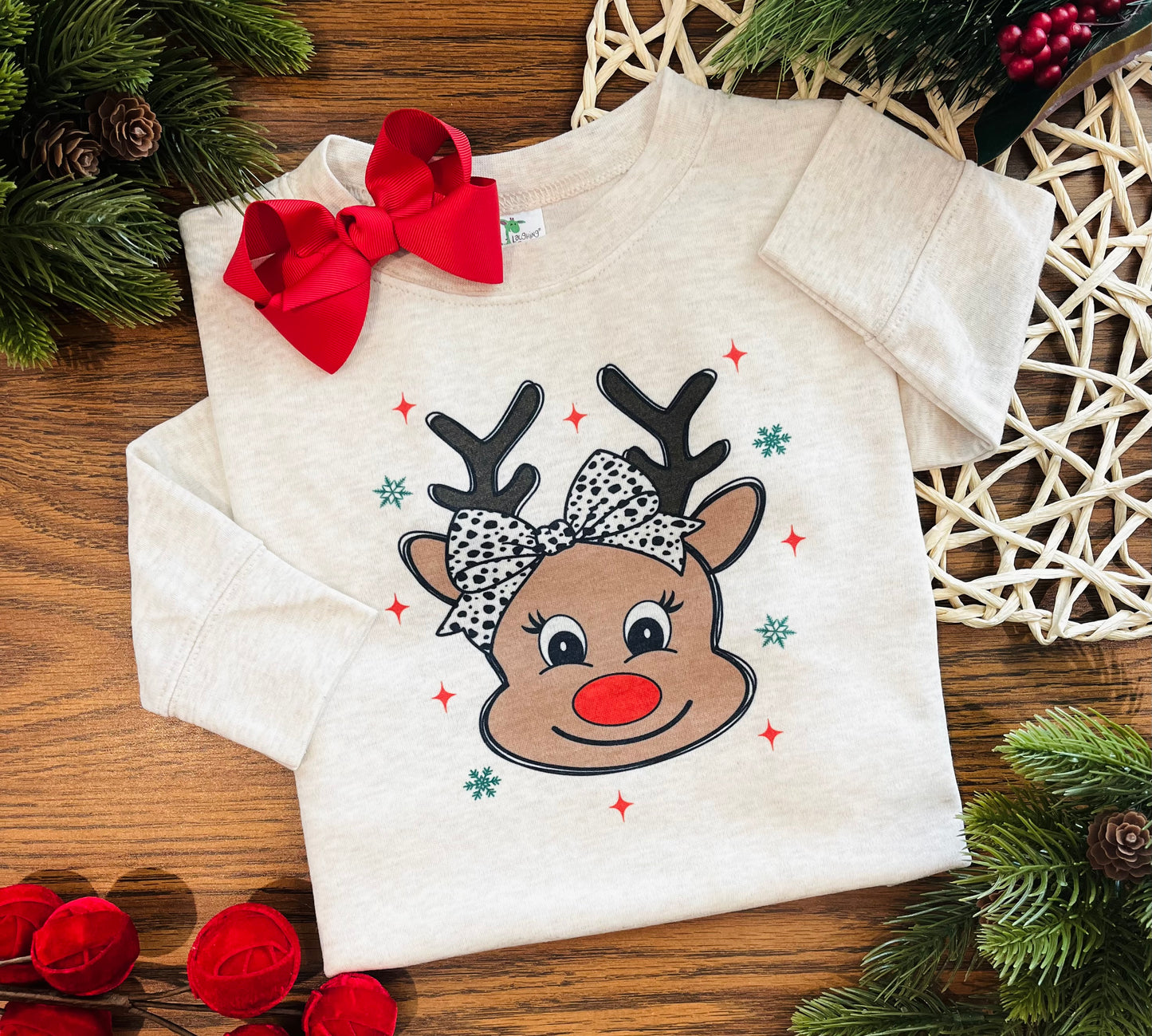 Girl Reindeer with Polka Dot Bow