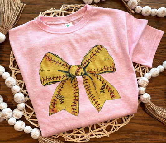 Softball Bow on Pink