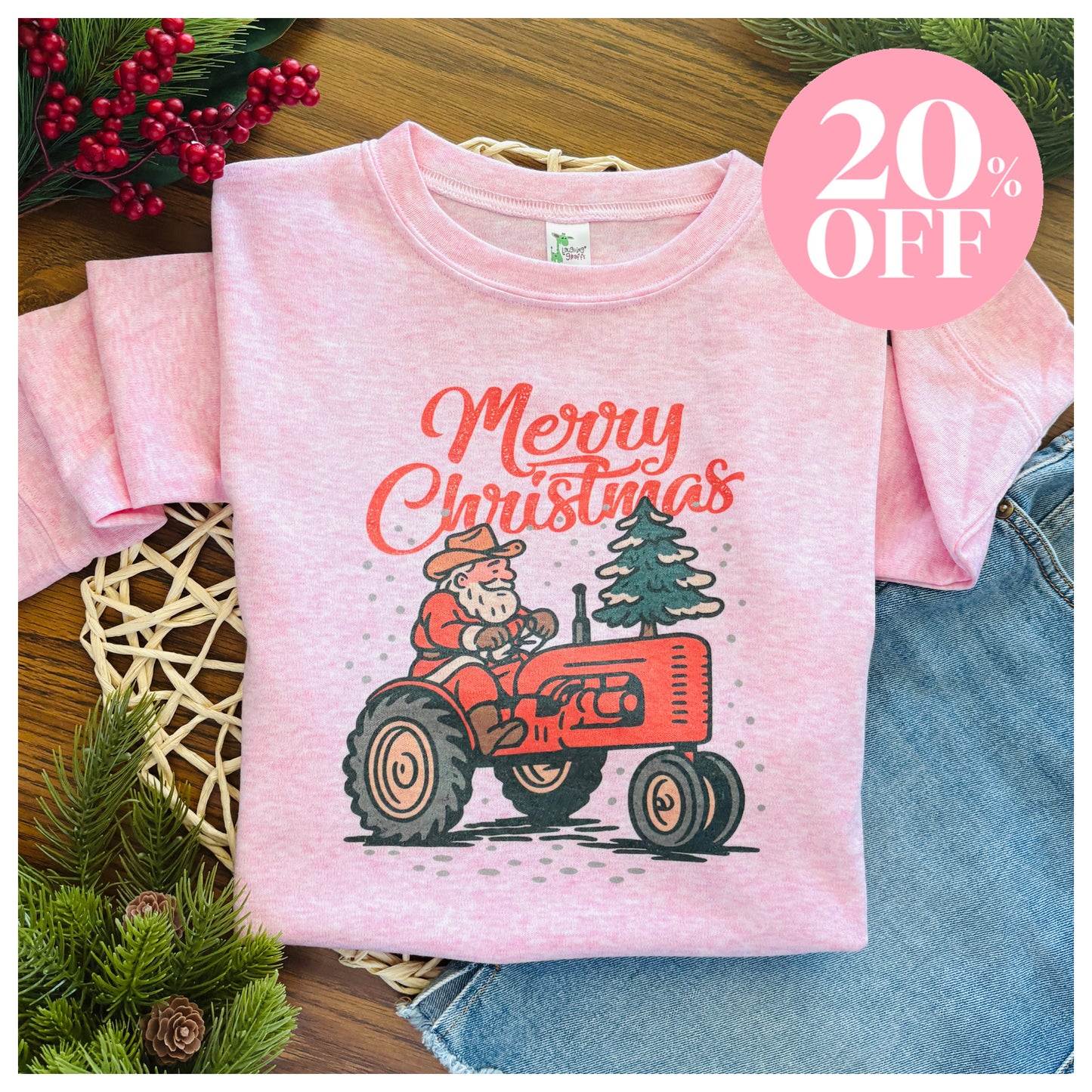Santa on Tractor on Pink ‼️ Sale ‼️ 20% off at Checkout ‼️