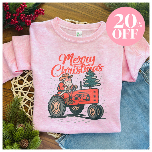 Santa on Tractor on Pink ‼️ Sale ‼️ 20% off at Checkout ‼️