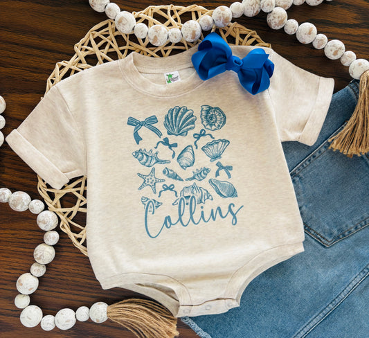 Blue Seashells on Oatmeal with or without name