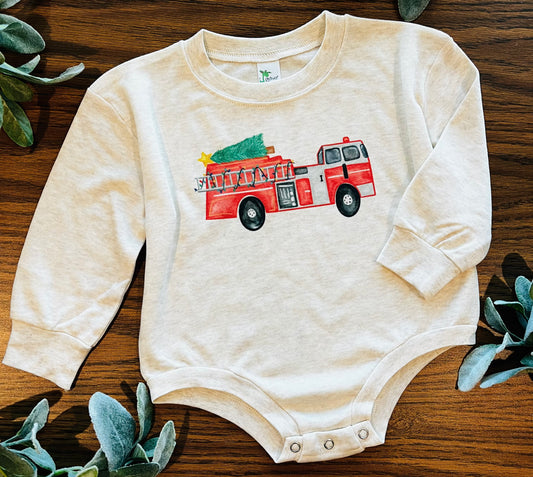 Christmas Firetruck Long Sleeve BUBBLE 18-24m