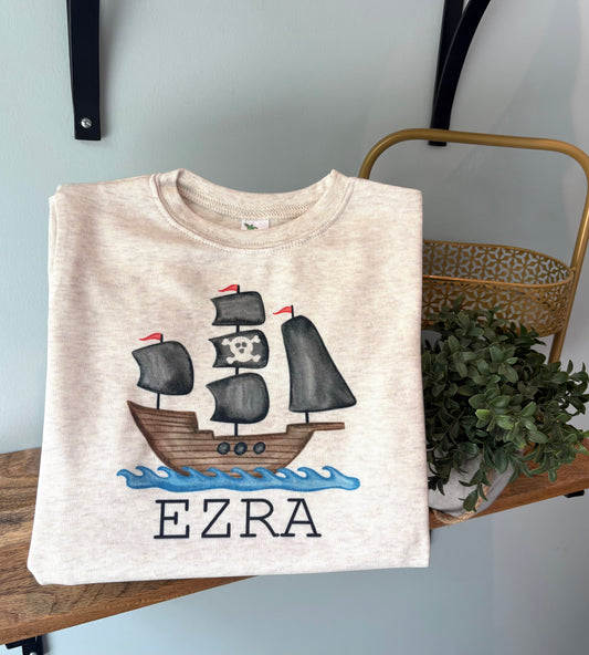 Pirate Ship with or without Name on Oatmeal