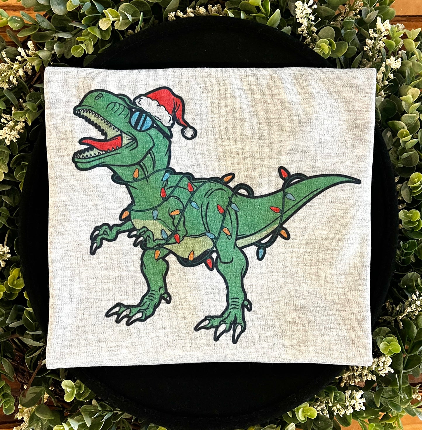 Christmas Dino on Grey