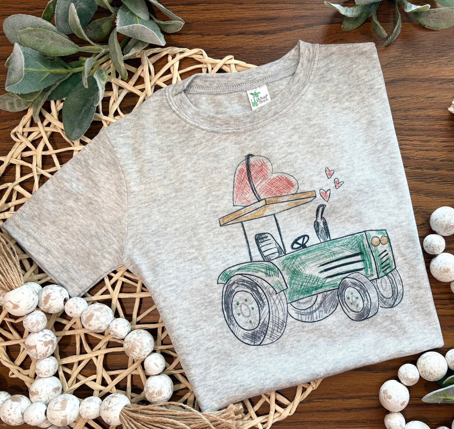 Scribble Valentine Tractor on Grey