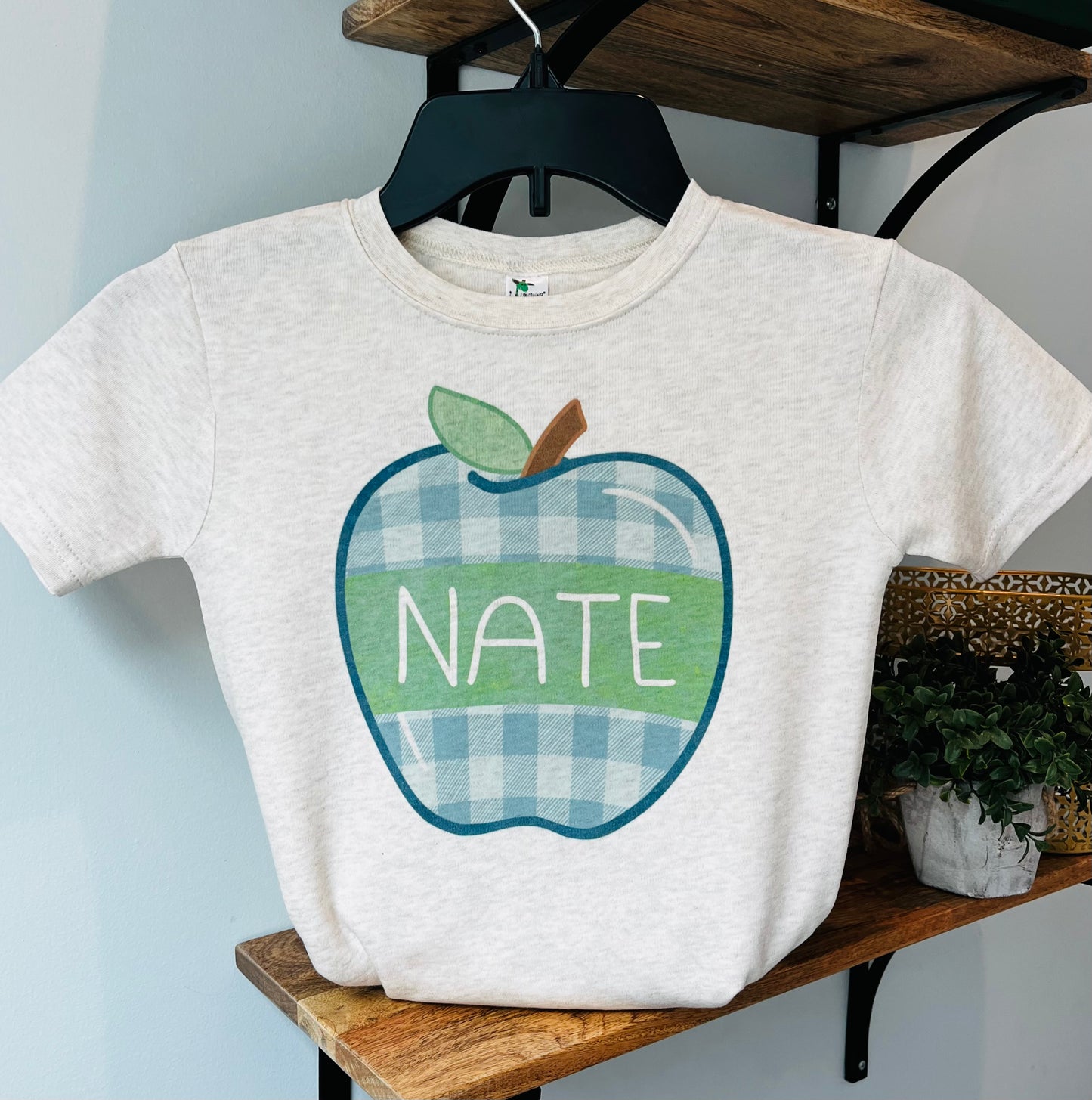 Blue Plaid Apple with Name