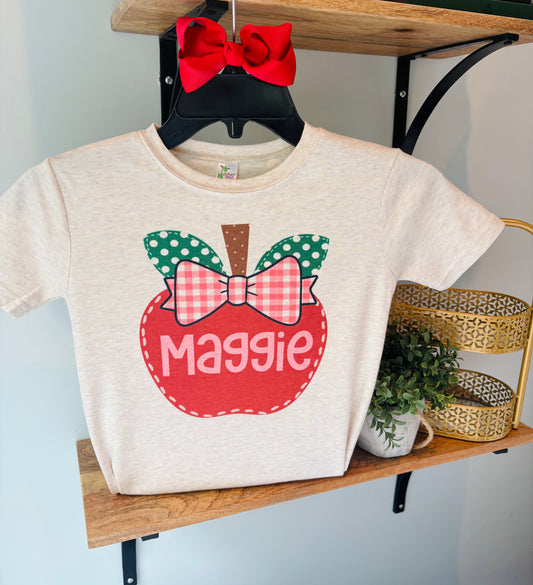 Apple with Plaid Bow with or without Personalization