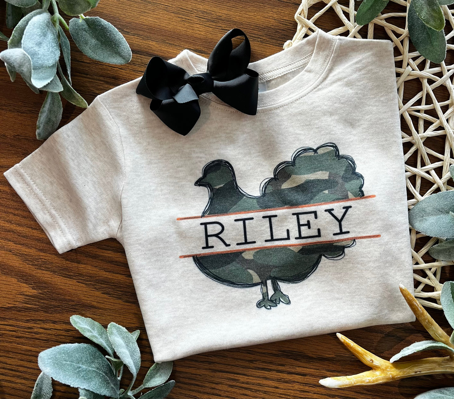 Camo Turkey with Name Plate on Oatmeal (for boy or girl)