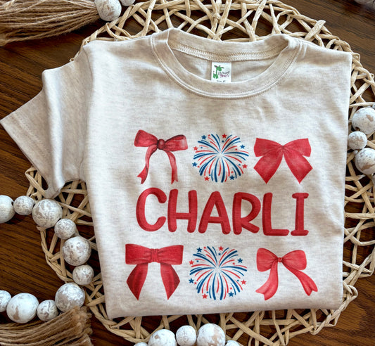 Fireworks and Bows with Name on Oatmeal