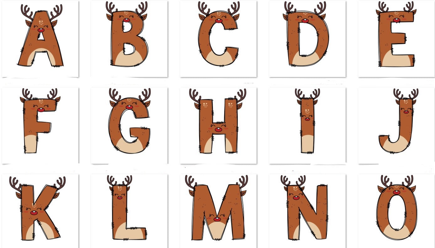 Christmas Reindeer Initial on Pink